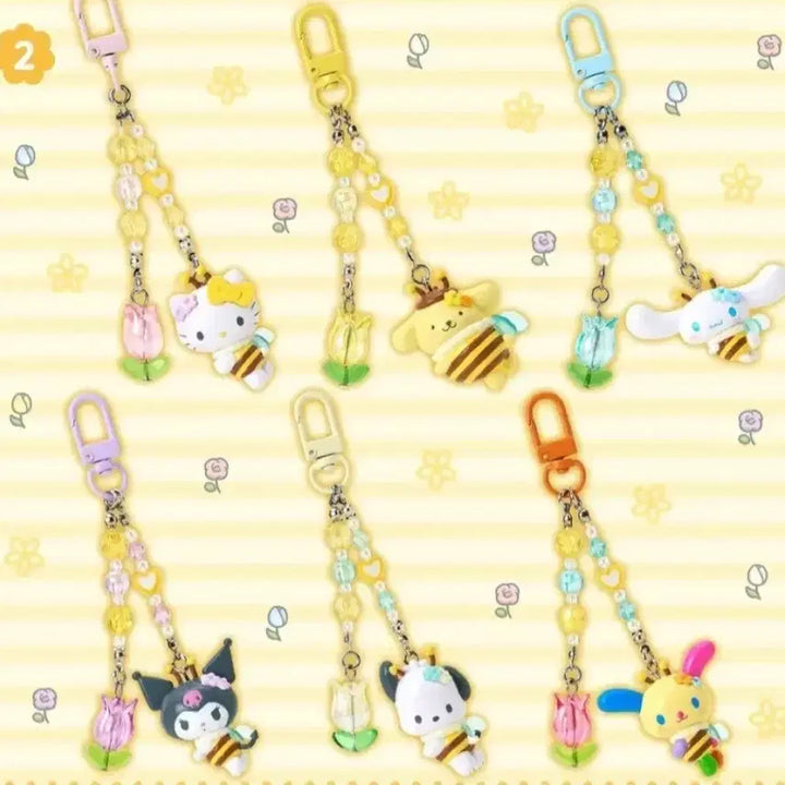[BUNJANG] Sanrio Honeybee Series Keyring Set / 산리오 꿀벌시리즈 키링 키티 폼푸 시나모롤 쿠로미 포차코 우사하나