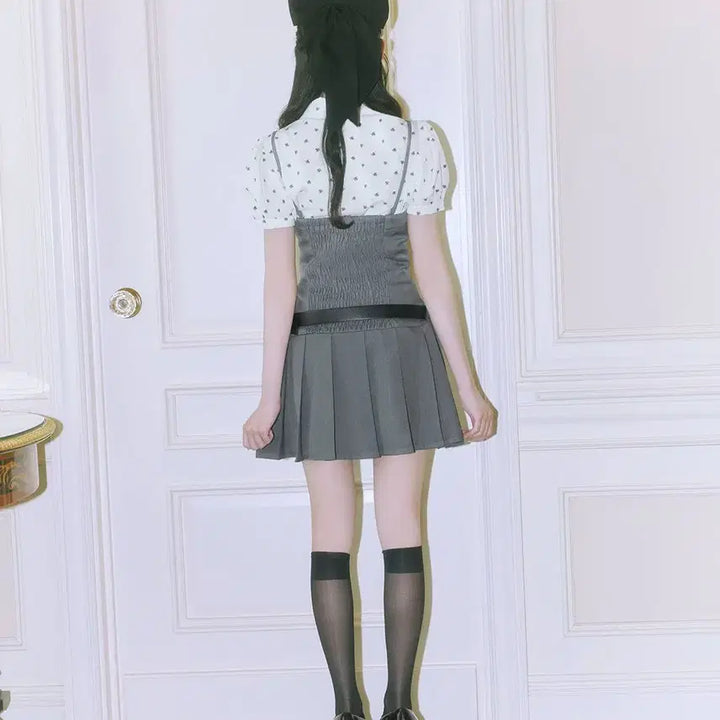 [BUNJANG] Michel Macaron Monogram Pleated Dress / 미셸마카롱 모노그램 셔츠 플리츠 원피스