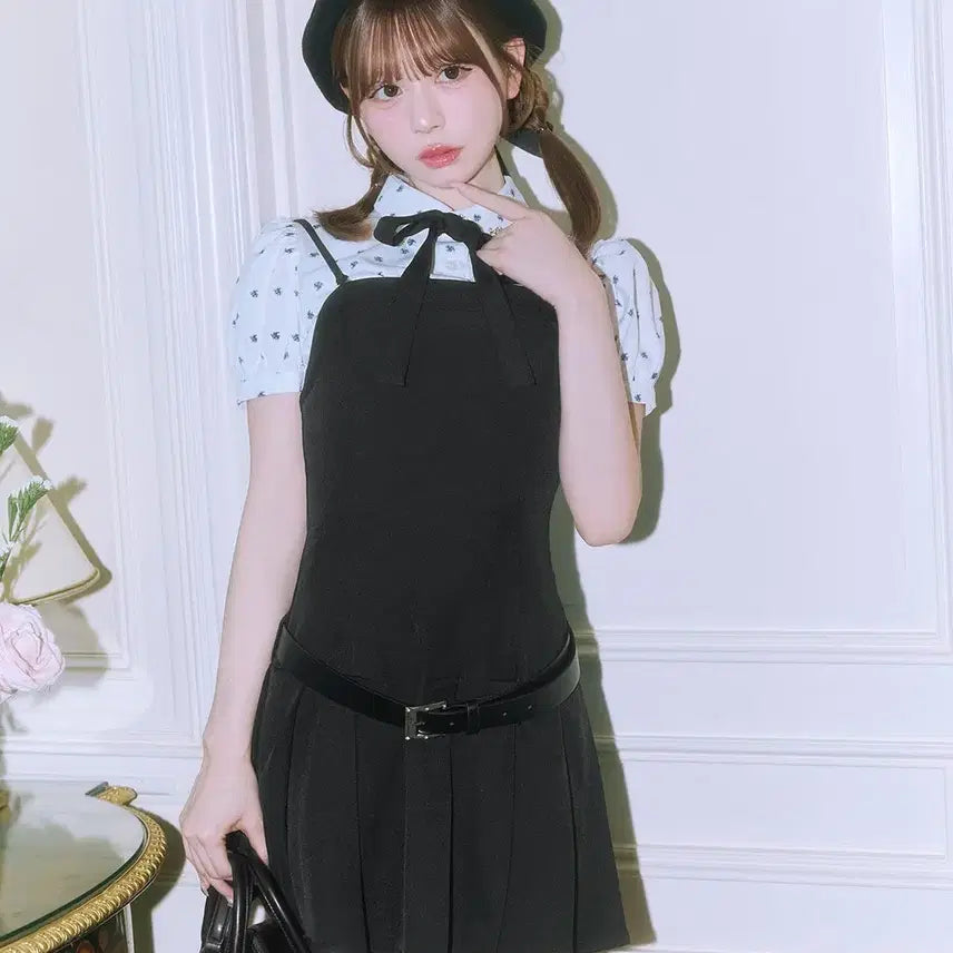 [BUNJANG] Michel Macaron Monogram Pleated Dress / 미셸마카롱 모노그램 셔츠 플리츠 원피스