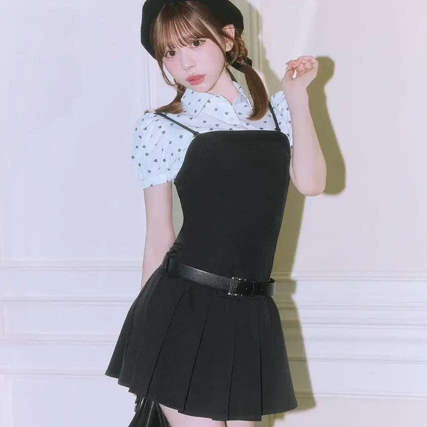 [BUNJANG] Michel Macaron Monogram Pleated Dress / 미셸마카롱 모노그램 셔츠 플리츠 원피스