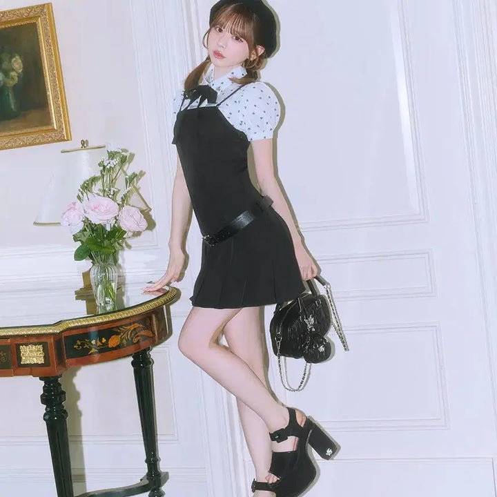[BUNJANG] Michel Macaron Monogram Pleated Dress / 미셸마카롱 모노그램 셔츠 플리츠 원피스