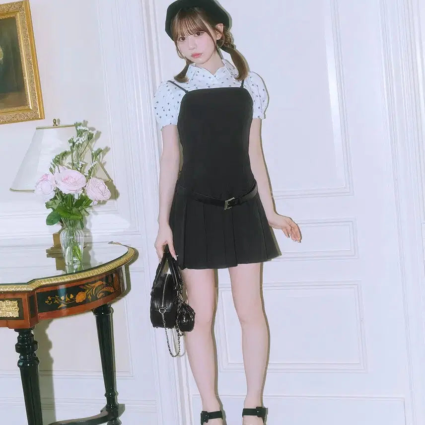 [BUNJANG] Michel Macaron Monogram Pleated Dress / 미셸마카롱 모노그램 셔츠 플리츠 원피스