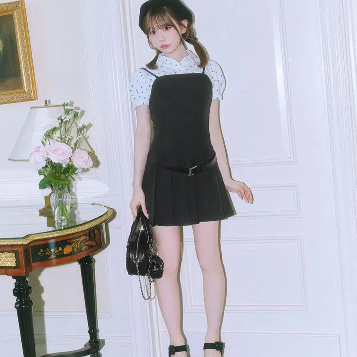 [BUNJANG] Michel Macaron Monogram Pleated Dress / 미셸마카롱 모노그램 셔츠 플리츠 원피스