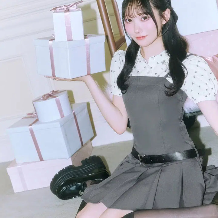 [BUNJANG] Michel Macaron Monogram Pleated Dress / 미셸마카롱 모노그램 셔츠 플리츠 원피스