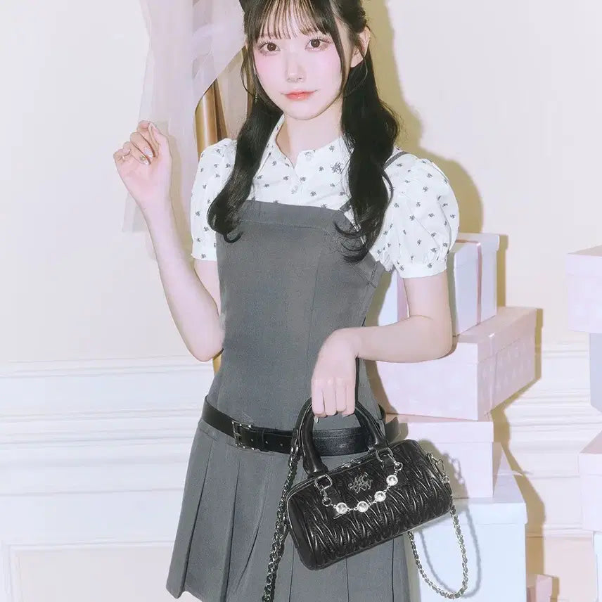 [BUNJANG] Michel Macaron Monogram Pleated Dress / 미셸마카롱 모노그램 셔츠 플리츠 원피스