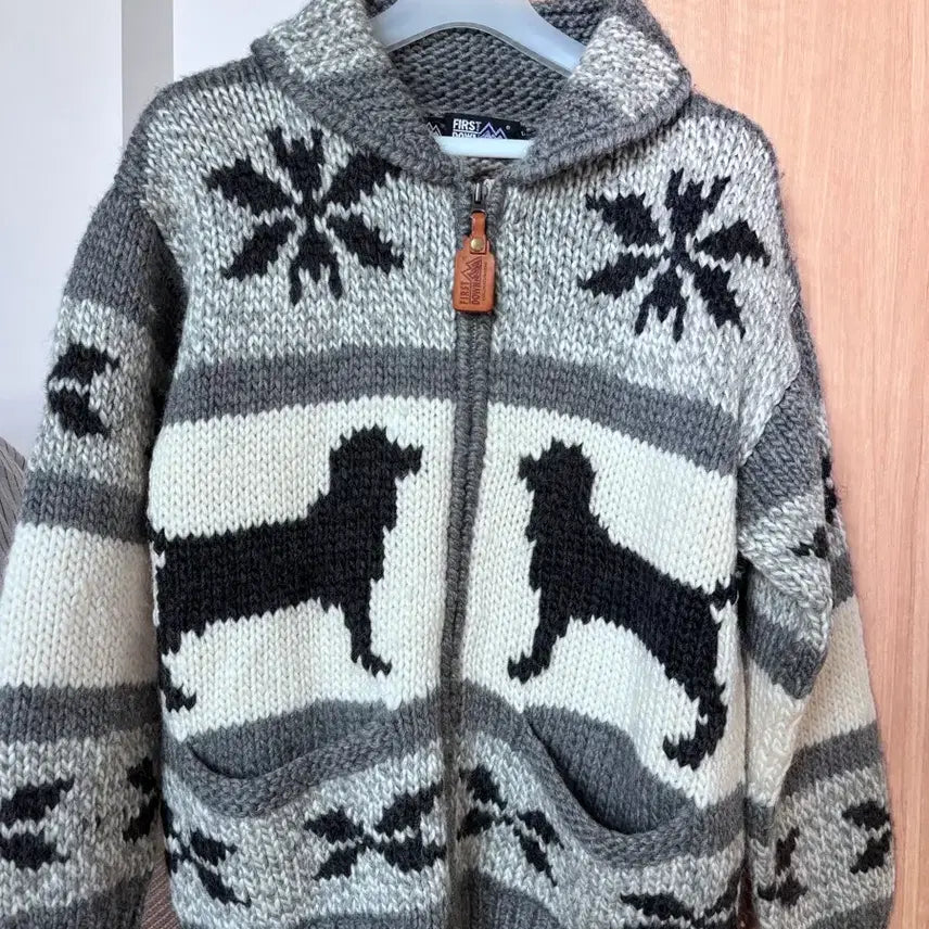 [BUNJANG] First Down Retriever Cowichan Zip-Up Sweater / 빈티지 대장템 퍼스트다운 리트리버 눈꽃 코위찬 집업