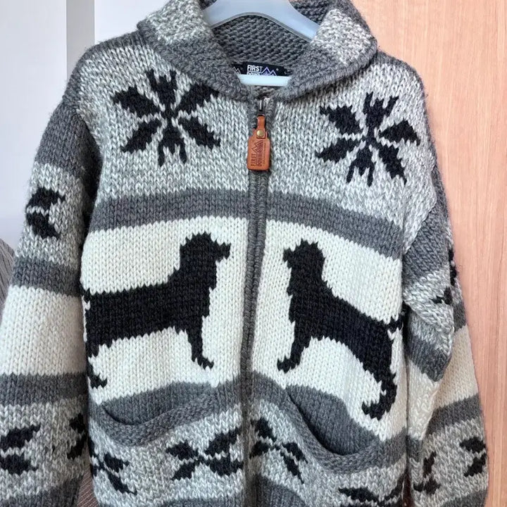 [BUNJANG] First Down Retriever Cowichan Zip-Up Sweater / 빈티지 대장템 퍼스트다운 리트리버 눈꽃 코위찬 집업