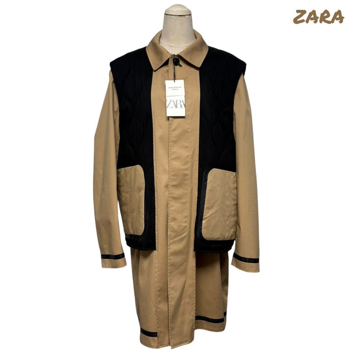 [BUNJANG] ZARA Brown Quilted Vest Layered Trench Coat Jacket / 3841 자라 브라운 트렌치 퀄팅조끼 레이어드 코트 자켓 새상품