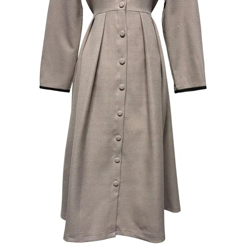 [BUNJANG] Brown Beige Square Neck Long Sleeve Dress / 3843 브라운 베이지 스퀘어넥 하객룩 긴팔원피스