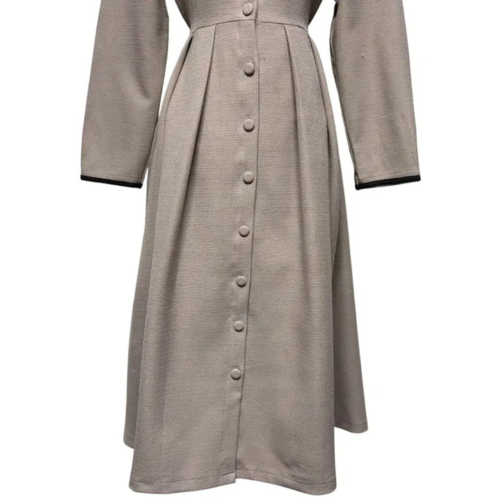 [BUNJANG] Brown Beige Square Neck Long Sleeve Dress / 3843 브라운 베이지 스퀘어넥 하객룩 긴팔원피스