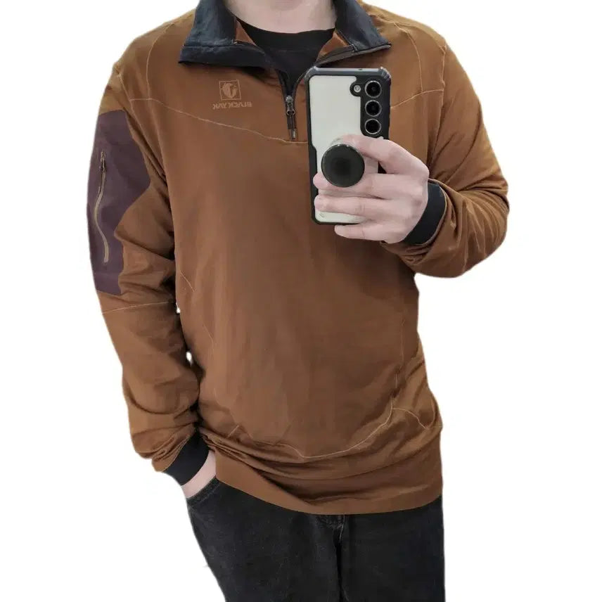 [BUNJANG] Black Yak Brown Half-Zip Long Sleeve T-shirt / 105 블랙야크 브라운 반집업 긴팔티셔츠
