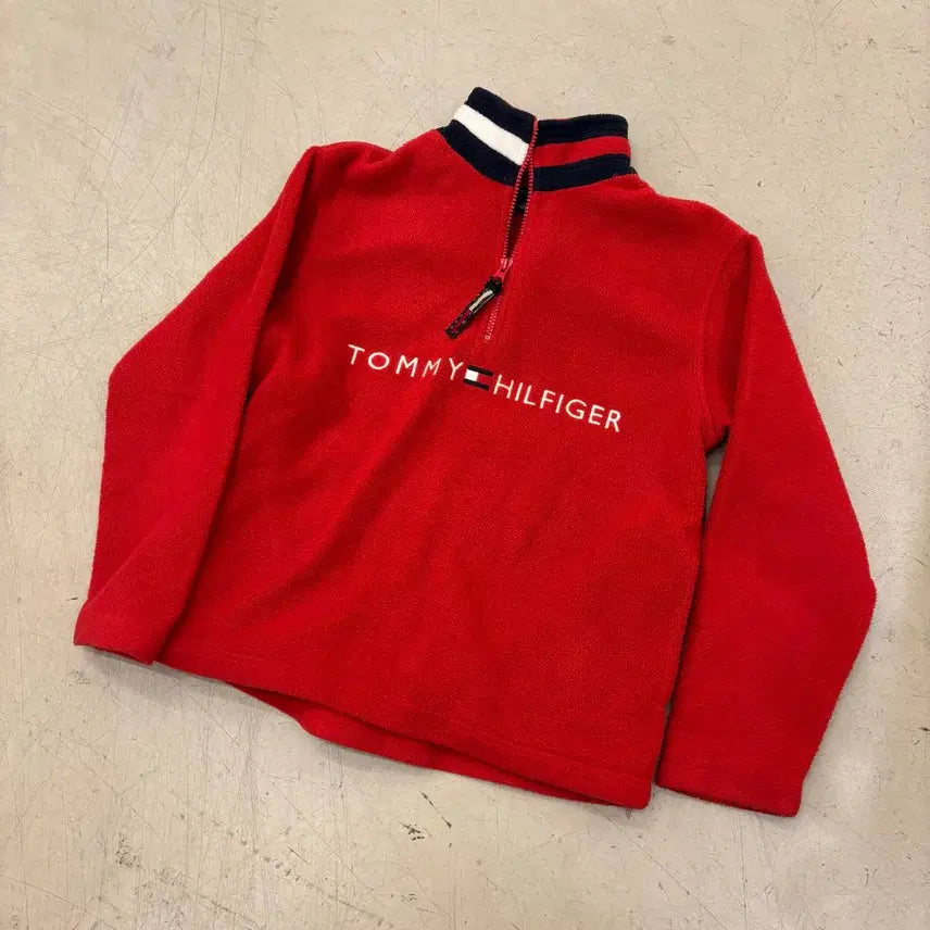 [BUNJANG] Tommy Hilfiger Red Fleece Half-Zip Sweatshirt / 타미힐피거 레드 플리스 하프집업 맨투맨