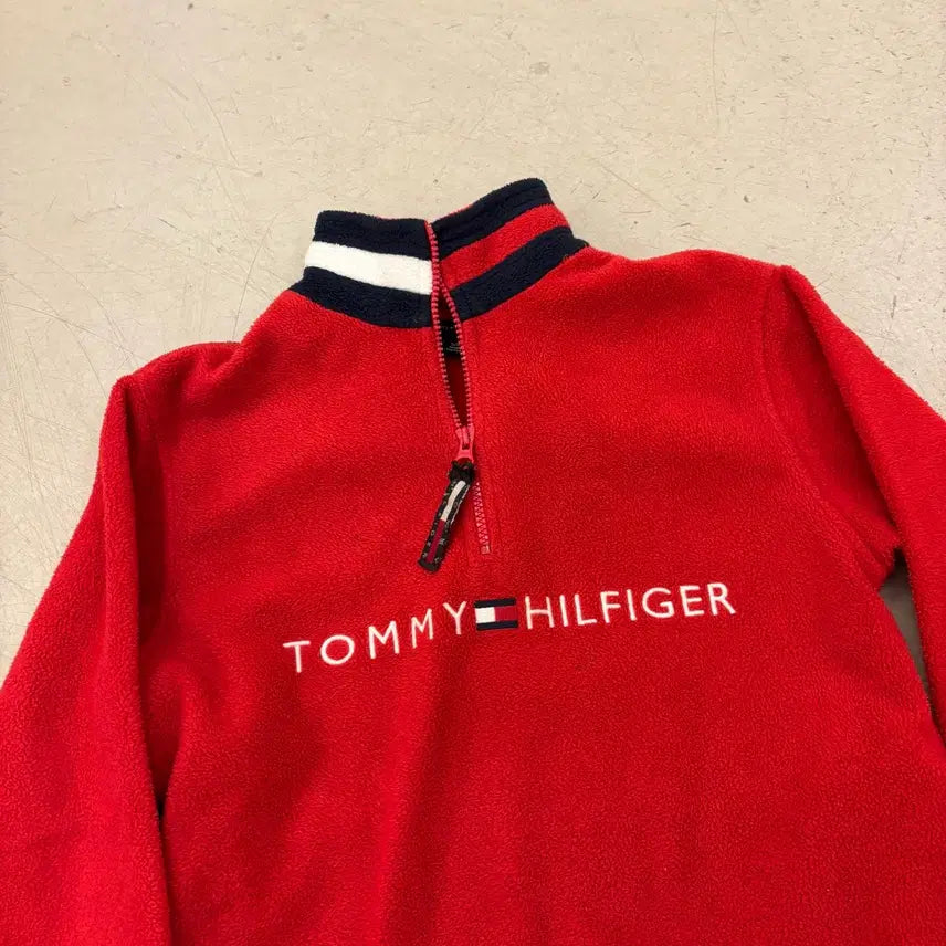[BUNJANG] Tommy Hilfiger Red Fleece Half-Zip Sweatshirt / 타미힐피거 레드 플리스 하프집업 맨투맨