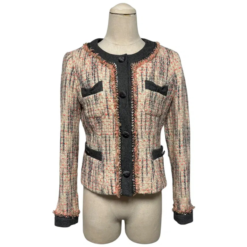 [BUNJANG] SOUP Pink Grey Ribbon Tweed Jacket / 3848 SOUP 핑크 그레이 리본 트위드자켓