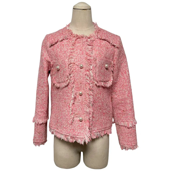 [BUNJANG] Pink Long Sleeve Tweed Jacket / 3849 핑크 긴팔 트위드자켓