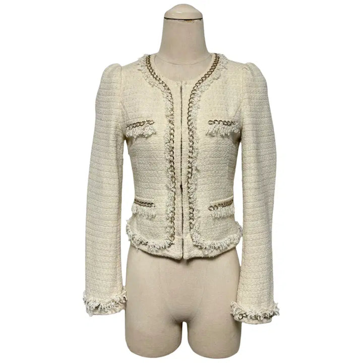 [BUNJANG] Roem Ivory Gold Button Slim Tweed Jacket / 3850 로엠 아이보리 금장 슬림 퍼프 트위드자켓