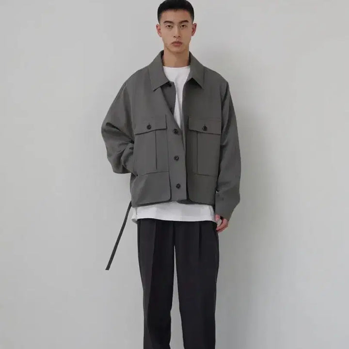 [BUNJANG] Jooang Homme Cargo Crop Jacket Blouson Grey / [새상품] S) 주앙옴므 카고 크롭 자켓 블루종 그레이