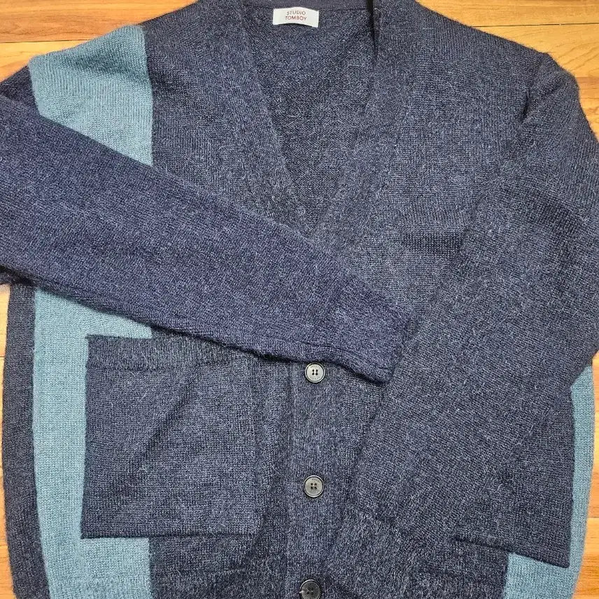 [BUNJANG] Studio Tomboy Color Block Cardigan Navy / 스튜디오 톰보이 컬러블럭 가디건 네이비