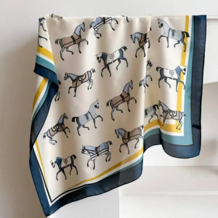 [BUNJANG] Patterned Ivory Scarf / 말 패턴 스카프 아이보리(새상품)