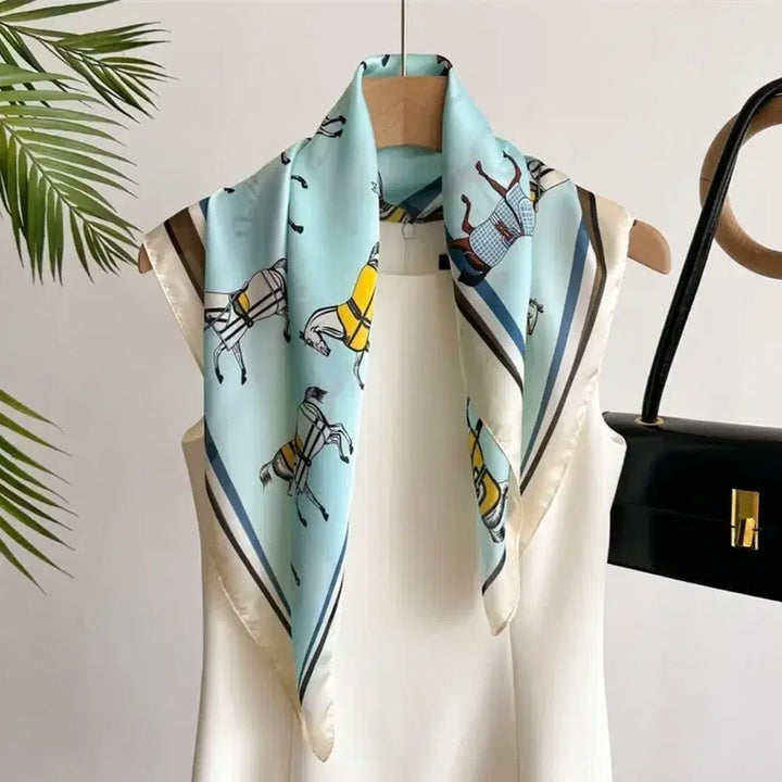 [BUNJANG] Sky Blue Horse Print Scarf / 말 그림 스카프 하늘색 (새상품)