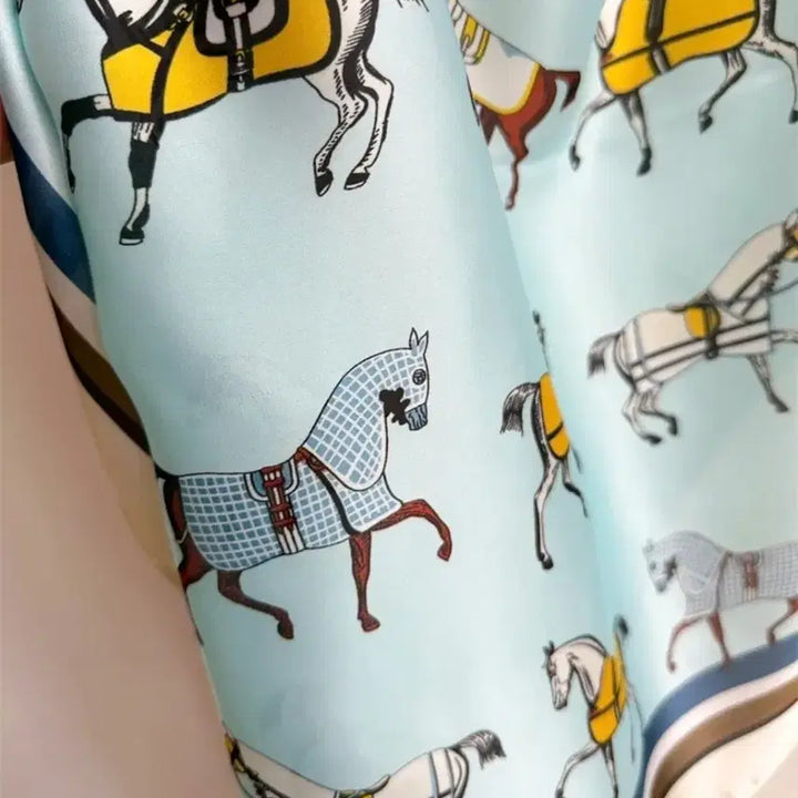 [BUNJANG] Sky Blue Horse Print Scarf / 말 그림 스카프 하늘색 (새상품)
