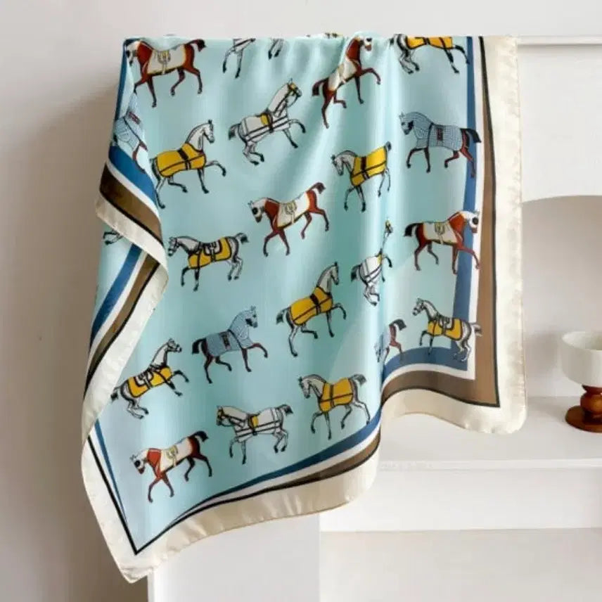 [BUNJANG] Sky Blue Horse Print Scarf / 말 그림 스카프 하늘색 (새상품)