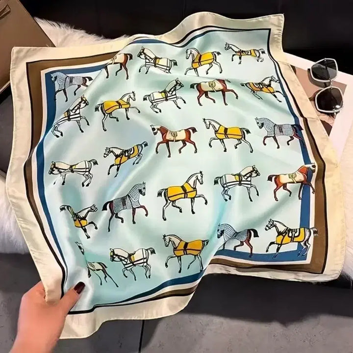 [BUNJANG] Sky Blue Horse Print Scarf / 말 그림 스카프 하늘색 (새상품)