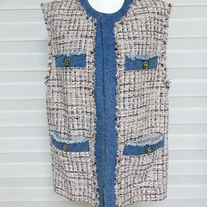 [BUNJANG] GGPX Pink Tweed Denim Vest / GGPX 핑크 트위드 데님 포인트 베스트 조끼 55~66