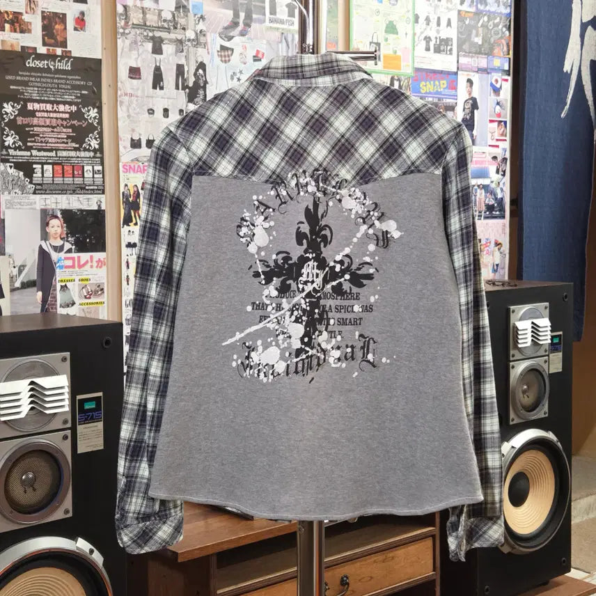 [BUNJANG] JPN Punk Print Check Shirt / JPN 펑크 프린팅 체크 셔츠