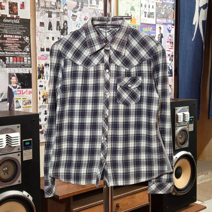 [BUNJANG] JPN Punk Print Check Shirt / JPN 펑크 프린팅 체크 셔츠