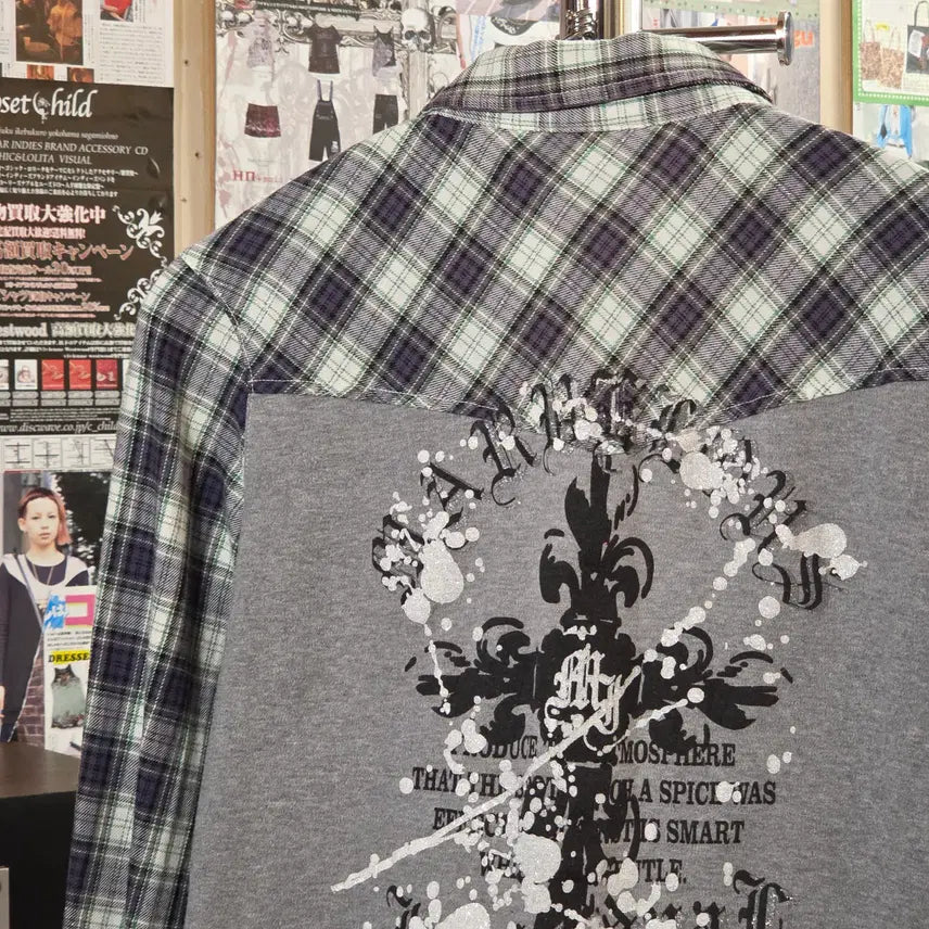 [BUNJANG] JPN Punk Print Check Shirt / JPN 펑크 프린팅 체크 셔츠