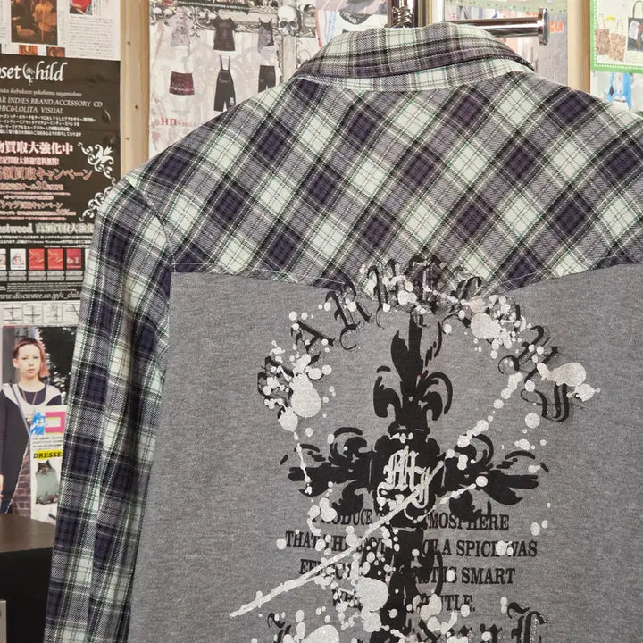 [BUNJANG] JPN Punk Print Check Shirt / JPN 펑크 프린팅 체크 셔츠