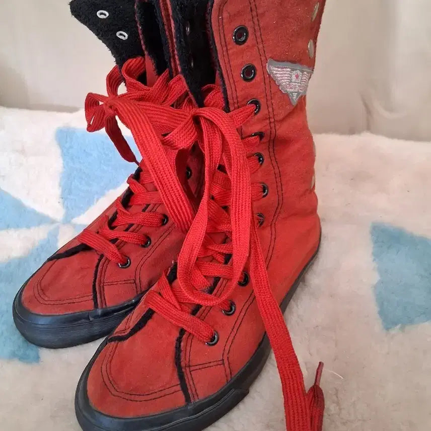 [BUNJANG] Red High-Top Sneakers Vintage Shoes / 레드 하이탑 스니커즈 빈티지 운동화 245