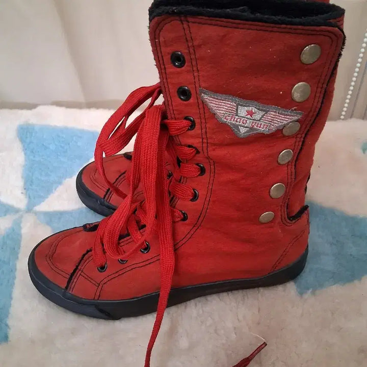 [BUNJANG] Red High-Top Sneakers Vintage Shoes / 레드 하이탑 스니커즈 빈티지 운동화 245