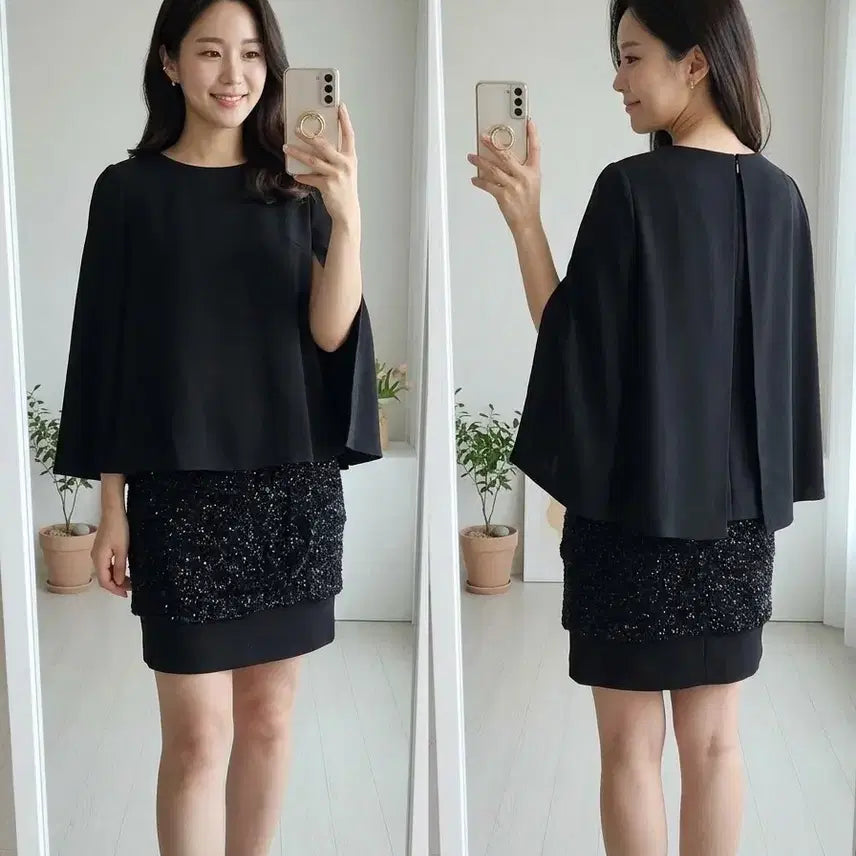 [BUNJANG] MojoSphin Black Cape Dress S / 모조에스핀 블랙 케이프 원피스 S