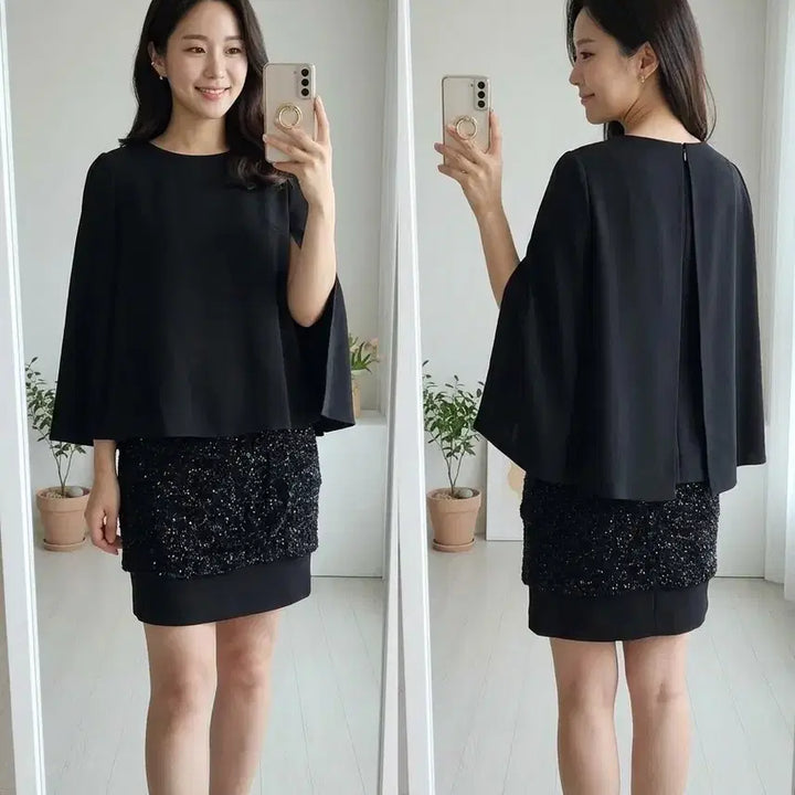 [BUNJANG] MojoSphin Black Cape Dress S / 모조에스핀 블랙 케이프 원피스 S
