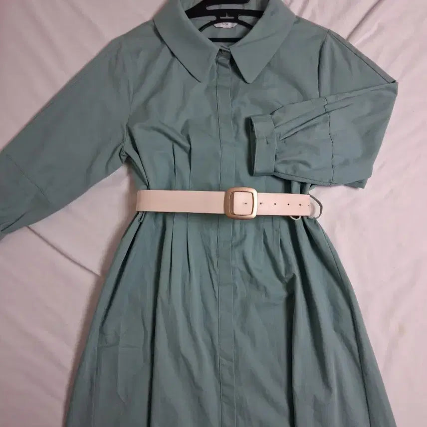 [BUNJANG] Satin Green Shirt Dress / 사틴 셔츠원피스55  satin그린원피스