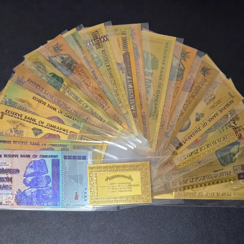 [BUNJANG] Zimbabwe Gold and Silver Foil Banknote Full Set / 귀한 짐바브웨 금박 은박지폐  풀세트 미사용 희귀지폐수집용