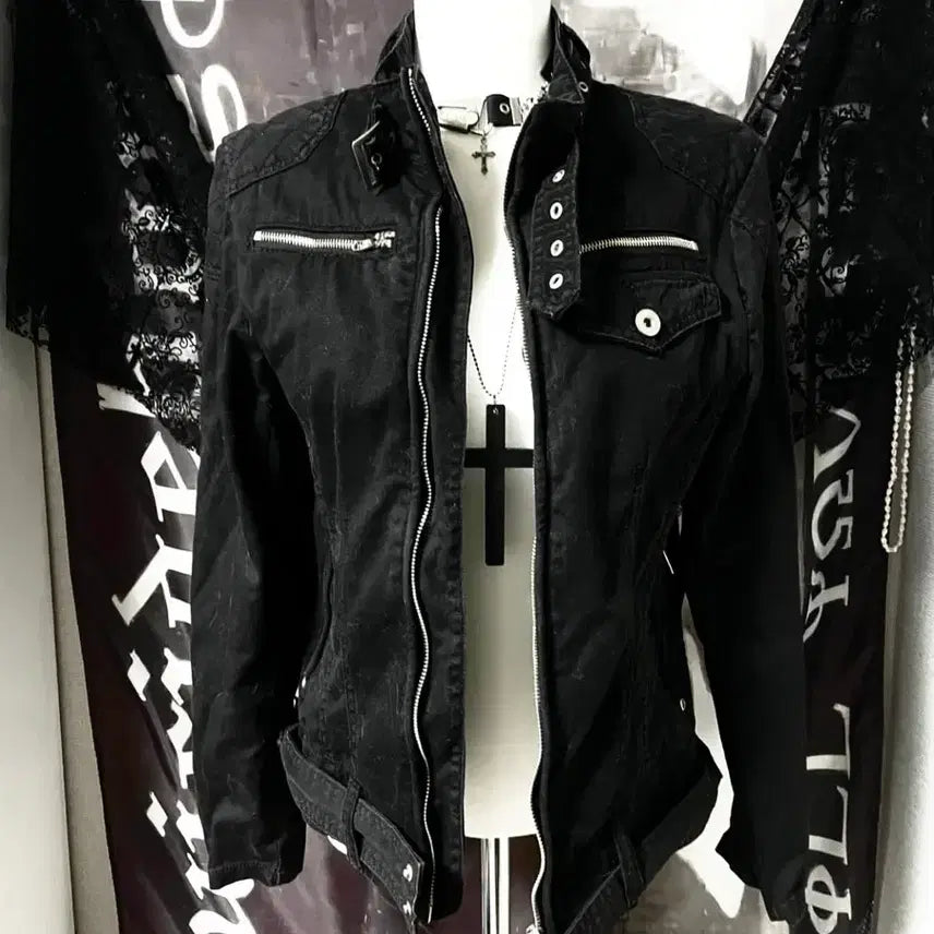 [BUNJANG] Vkei Belted Neck Zipper Rider Cotton Jacket / Vkei 00s 벨티드넥 지퍼 라이더 야상코튼자켓 다크웨어emo버커루맛