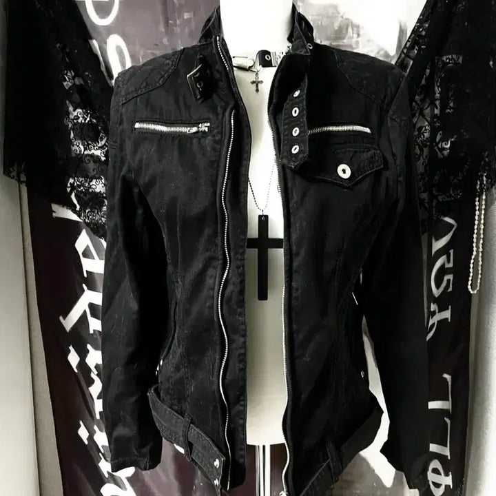 [BUNJANG] Vkei Belted Neck Zipper Rider Cotton Jacket / Vkei 00s 벨티드넥 지퍼 라이더 야상코튼자켓 다크웨어emo버커루맛