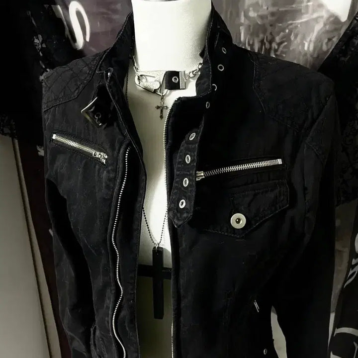 [BUNJANG] Vkei Belted Neck Zipper Rider Cotton Jacket / Vkei 00s 벨티드넥 지퍼 라이더 야상코튼자켓 다크웨어emo버커루맛