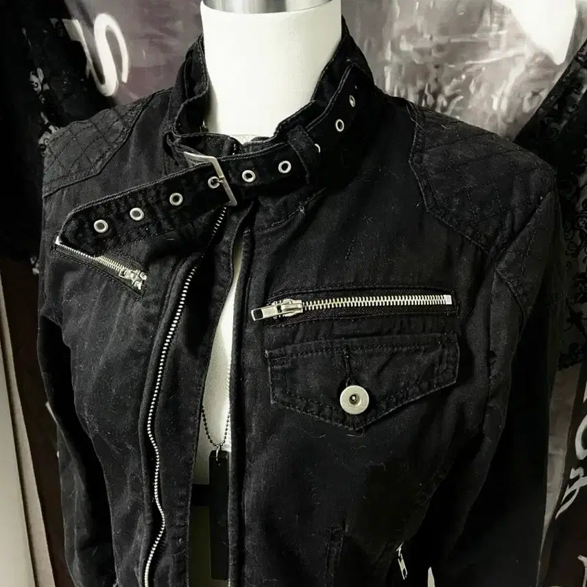 [BUNJANG] Vkei Belted Neck Zipper Rider Cotton Jacket / Vkei 00s 벨티드넥 지퍼 라이더 야상코튼자켓 다크웨어emo버커루맛
