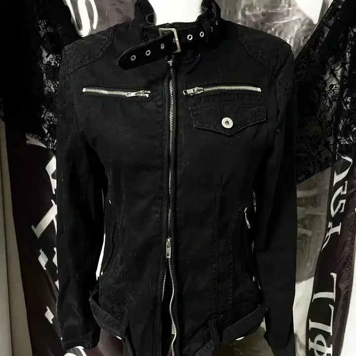 [BUNJANG] Vkei Belted Neck Zipper Rider Cotton Jacket / Vkei 00s 벨티드넥 지퍼 라이더 야상코튼자켓 다크웨어emo버커루맛
