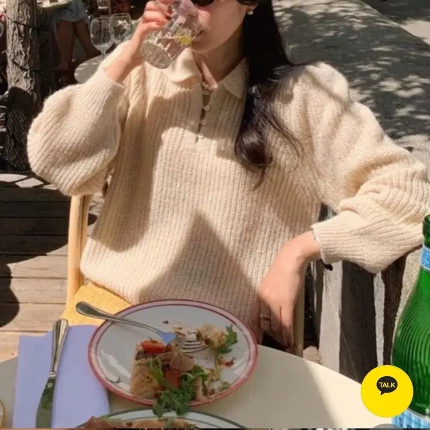 [BUNJANG] London Lace Puff Sleeve Knit Top / 런던레이스 카라퍼프니트