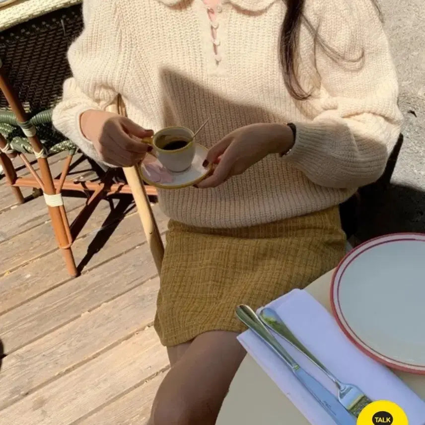 [BUNJANG] London Lace Puff Sleeve Knit Top / 런던레이스 카라퍼프니트