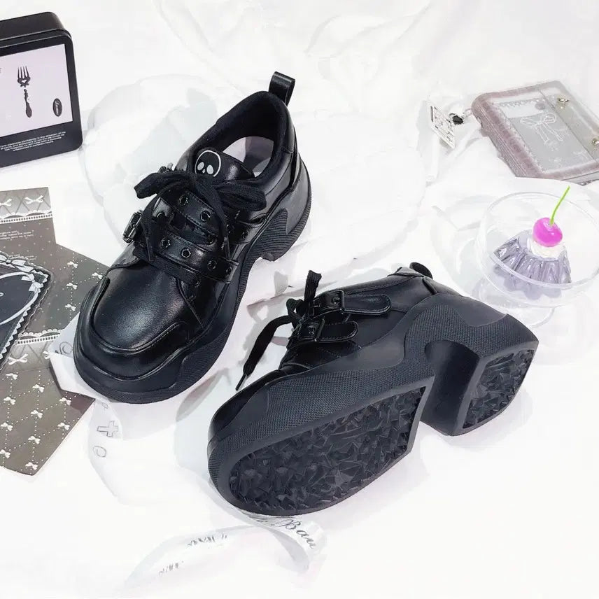 [BUNJANG] GURGUR Leather Platform Shoes / GURGUR지뢰계 서브컬쳐 전가죽 스타일리시 플랫폼 슈즈(3컬러)