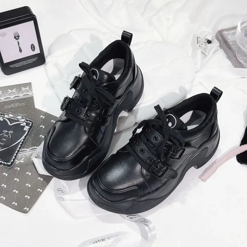 [BUNJANG] GURGUR Leather Platform Shoes / GURGUR지뢰계 서브컬쳐 전가죽 스타일리시 플랫폼 슈즈(3컬러)
