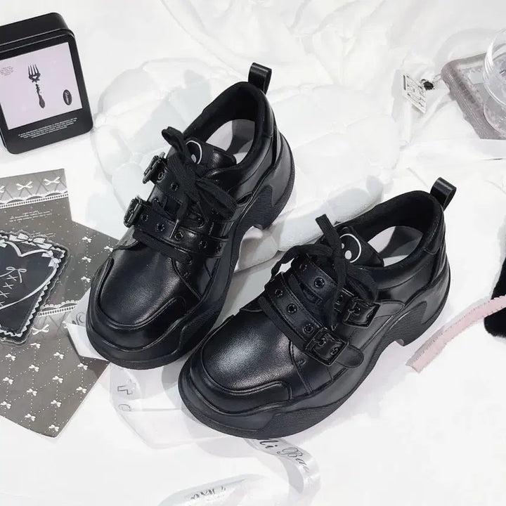 [BUNJANG] GURGUR Leather Platform Shoes / GURGUR지뢰계 서브컬쳐 전가죽 스타일리시 플랫폼 슈즈(3컬러)