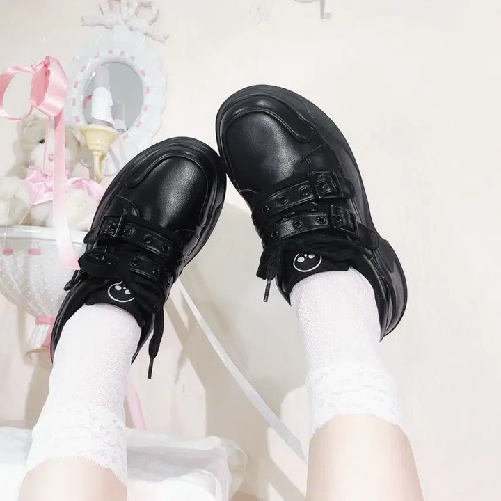 [BUNJANG] GURGUR Leather Platform Shoes / GURGUR지뢰계 서브컬쳐 전가죽 스타일리시 플랫폼 슈즈(3컬러)