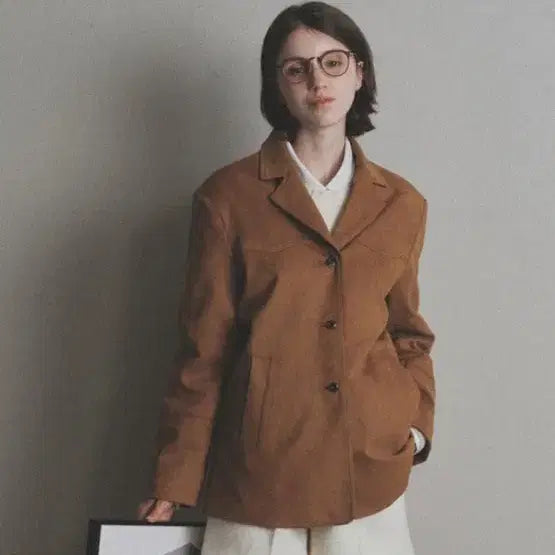 [BUNJANG] Oro Ceci Taupe Single Leather Blazer Jacket / 오로 oro 세시토 싱글 레더 블레이저 자켓 스웨이드 브라운 m